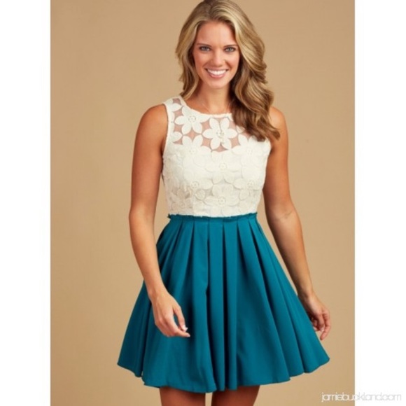 ALTAR’D STATE  Navy Floral Lace Pleated Dress—XS - Picture 6 of 14
